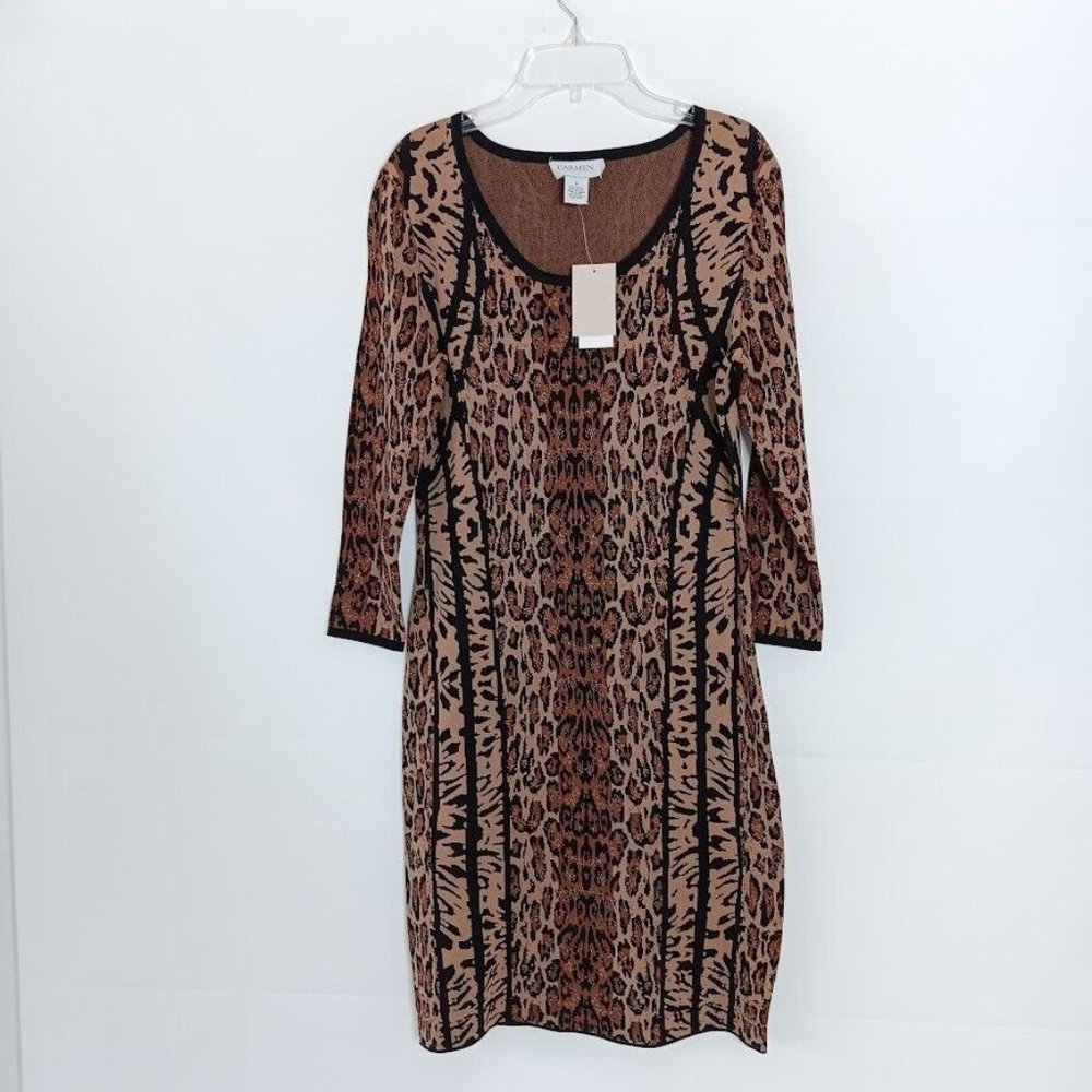 Carmen Mark Valvo Dress Woven Thick 4-Way Stretch Animal Print Dress